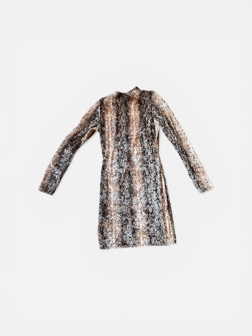 Snake-Print Long Sleeve Midi Dress in Black, Brown, Cream